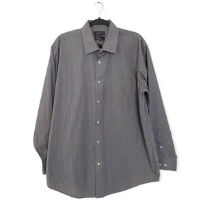 Covington Gray Houndstooth Plaid Pattern Button Down Dress Shirt Mens Size 17.5